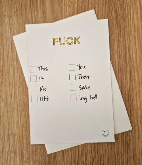 Funny Rude Greetings Card/Birthday Card/General Occasion Card - Swearing Tick Box Card