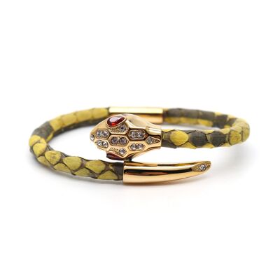 Bracciale in pelle di pitone giallo con testa di serpente