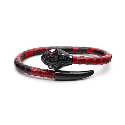 Bracelet en cuir de python rouge à tête de serpent