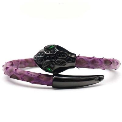 Bracelet en cuir de python violet à tête de serpent