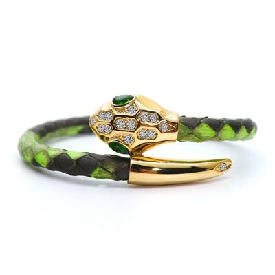 Bracelet Tête de Serpent Cuir Python Vert or