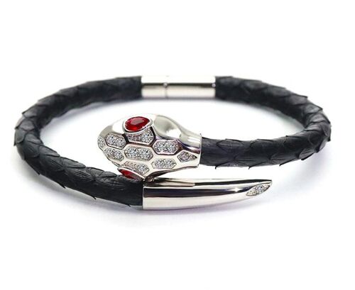 Snake Head Black Python Leather Bracelet
