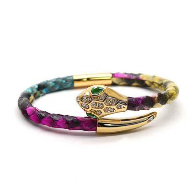 Pulsera de piel de pitón de colores con cabeza de serpiente