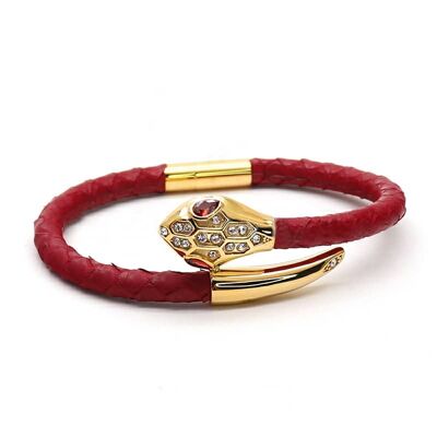 Bracelet en cuir de python rouge sanglant à tête de serpent