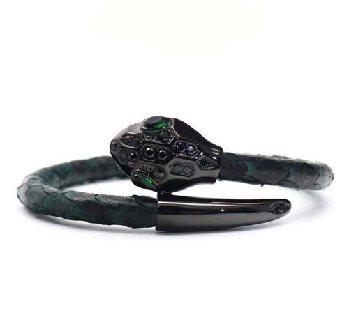 Snake Head Dark Green Python Leather Bracelet