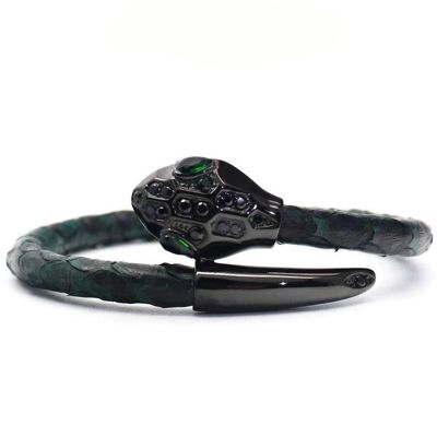 Bracelet Tête de Serpent en Cuir Python Vert Foncé