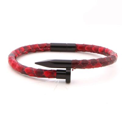 Bracciale in pelle di pitone rosso con testa di chiodo