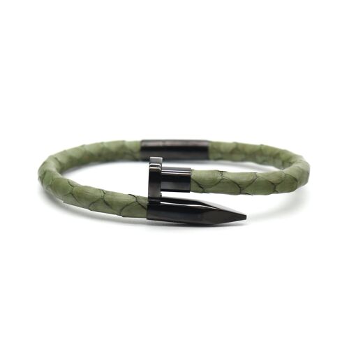 Nail Head Army Green Python Leather Bracelet