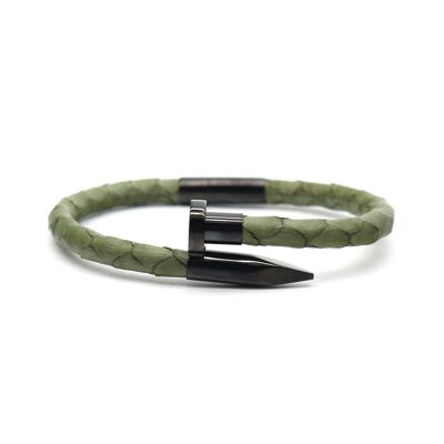 Bracelet en cuir de python vert armée Nail Head
