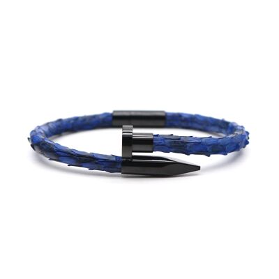 Bracelet en cuir de python bleu marine Nail Head