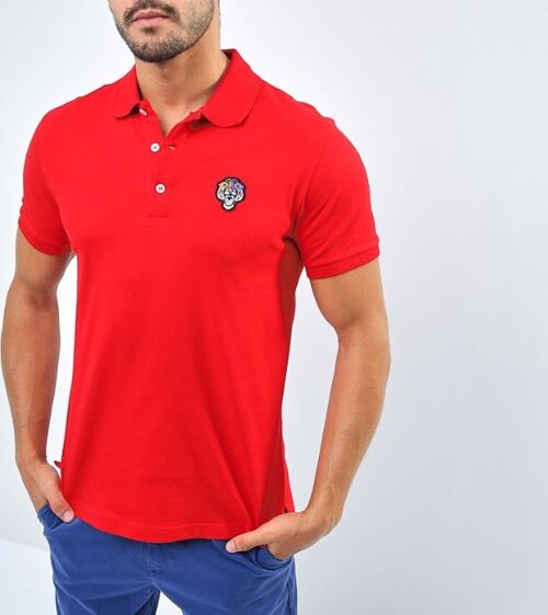 Sin Miedo Men's Slim fit Polo Shirt in stretch petit piqué - Red