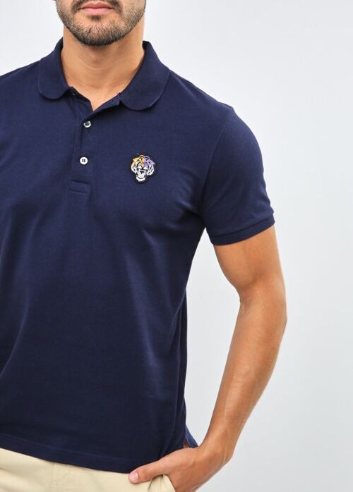 Sin Miedo Men's Slim fit Polo Shirt in stretch petit piqué - Navy