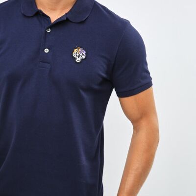 Sin Miedo Men's Slim fit Polo Shirt in stretch petit piqué - Navy