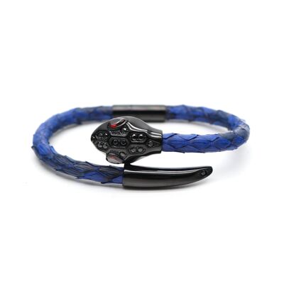 Bracelet Tête de Serpent en Cuir Python Bleu