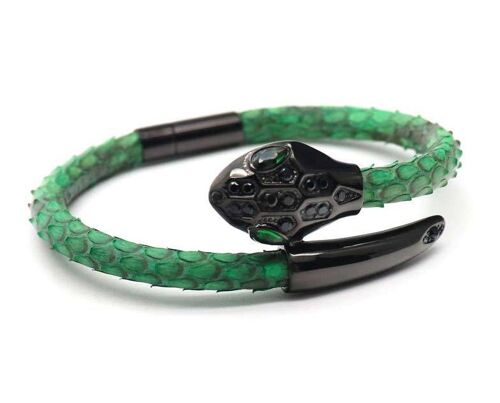 Snake Head Green Python Leather Bracelet