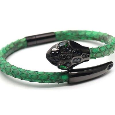 Snake Head Green Python Leather Bracelet