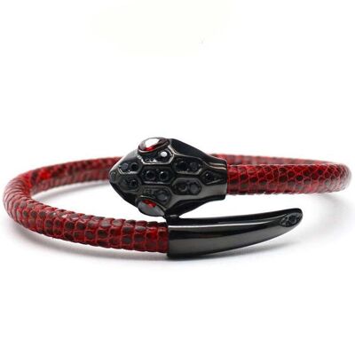 Bracelet Tête de Serpent Cuir Lézard Rouge