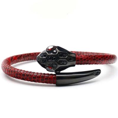 Bracelet Tête de Serpent Cuir Lézard Rouge
