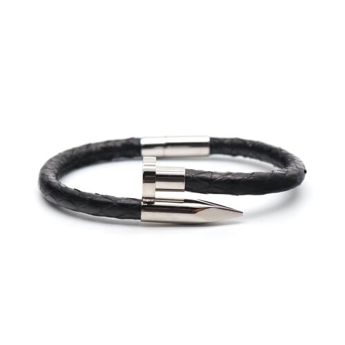 Nail Head Black Python Leather Bracelet