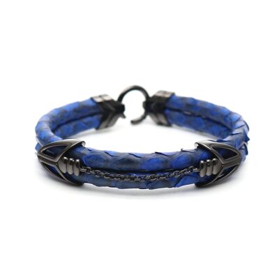 Ancora in argento sterling 925 con bracciale in vero pitone blu