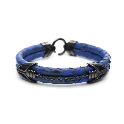 Ancre en argent sterling 925 dans un bracelet en python bleu véritable