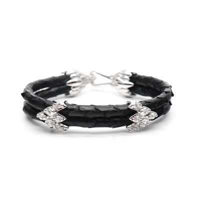 925 Silber Sterling Zirkon Steine in echtem Python Black # 18 Lederarmband