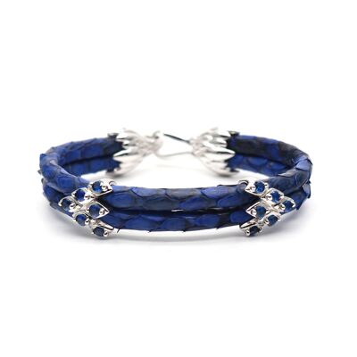 Pierres de zircon dans un bracelet en cuir bleu foncé véritable python