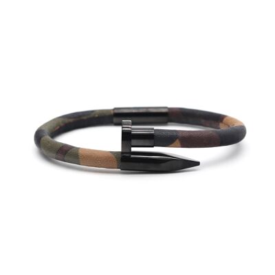 Pulsera de piel de vaca de camuflaje militar con clavo negro