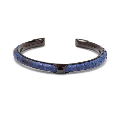 Bracelet Jonc en Acier Inoxydable 316L Noir Python Bleu