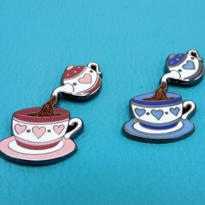 Pot o' Tea Enamel Pin Badge, Rasberry Pink