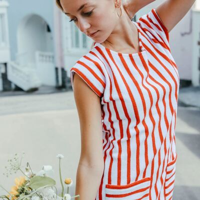 Red striped short-sleeved dress