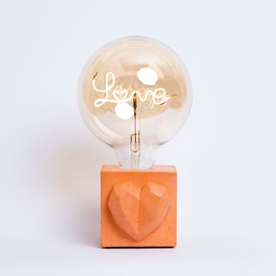 LAMPE LOVE - Béton coloré Orange - Ampoule Love