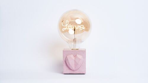 LAMPE LOVE - Béton coloré Rose Pastel - Ampoule Love