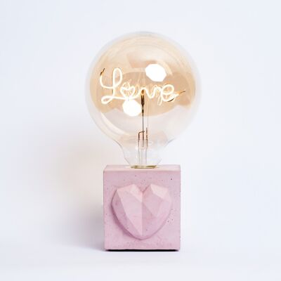 LAMPE LOVE - Béton coloré Rose Pastel - Ampoule Love