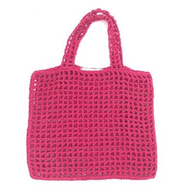 borsa per bambini sostenibile in cotone biologico - rosa fucsia - fatta a mano in Nepal - borsa all'uncinetto