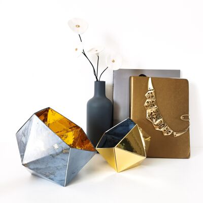 scatole origami in marmo grigio blu riflessi oro/oro