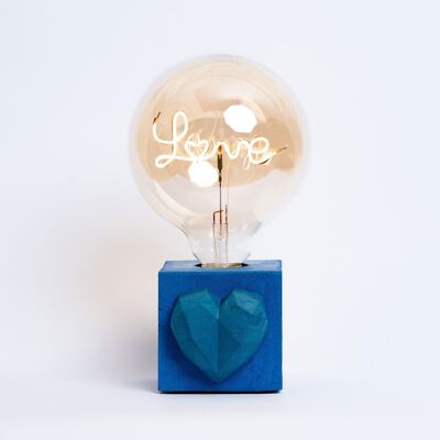 LAMPE LOVE - Béton coloré Bleu Pétrole - Ampoule Love