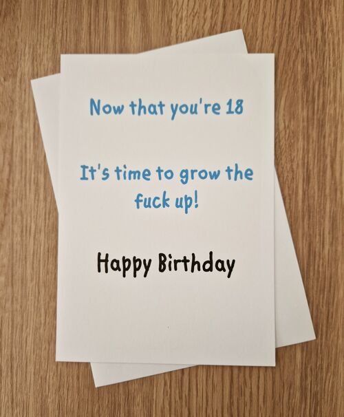 Funny Rude Sarcastic 18th Birthday Card/18th Birthday - Time to grow up
