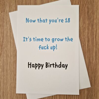 Funny Rude Sarcastic 18th Birthday Card/18th Birthday - Time to grow up