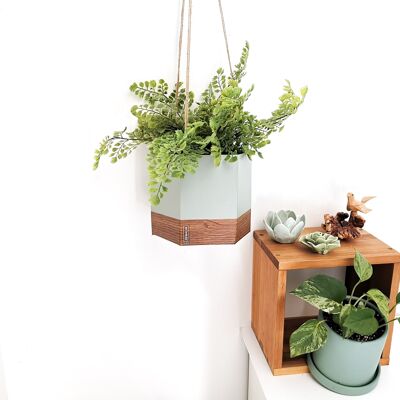 GEO flowerpot to hang in almond green and oak