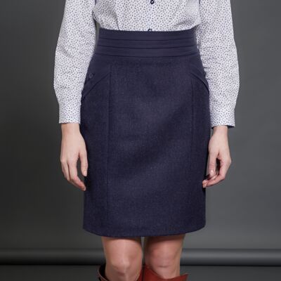 Norah Tweed Skirt Navy Herringbone