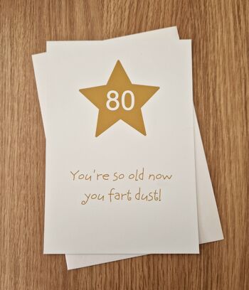 Carte d'anniversaire drôle sarcastique 80e anniversaire/80e anniversaire - Vous êtes si vieux maintenant que vous pétez la poussière