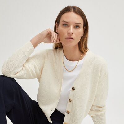 The Linen Cotton Ribbed Cardigan - Ivory