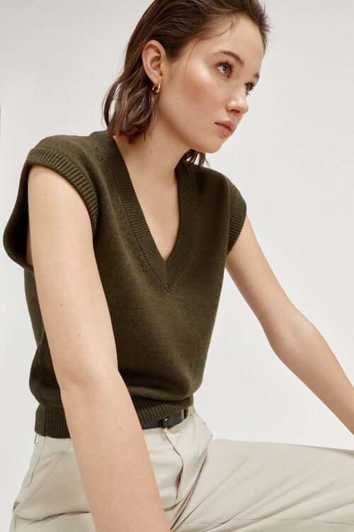 The Wool Vintage V-neck - Military Green -  small