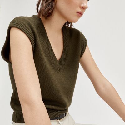 The Wool Vintage V-neck - Military Green -  small