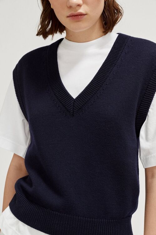 The Wool Vintage V-neck - Blue Navy -  small