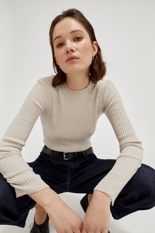 The Ribbed Round-Neck Sweater - Pearl -