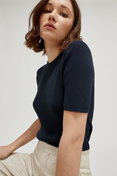 The Organic Cotton Ribbed T-shirt - Blue Navy -