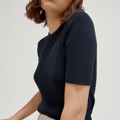 The Organic Cotton Ribbed T-shirt - Blue Navy -