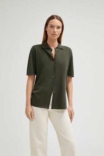 La chemise à manches courtes en lin et coton - Vert militaire - XS 1
